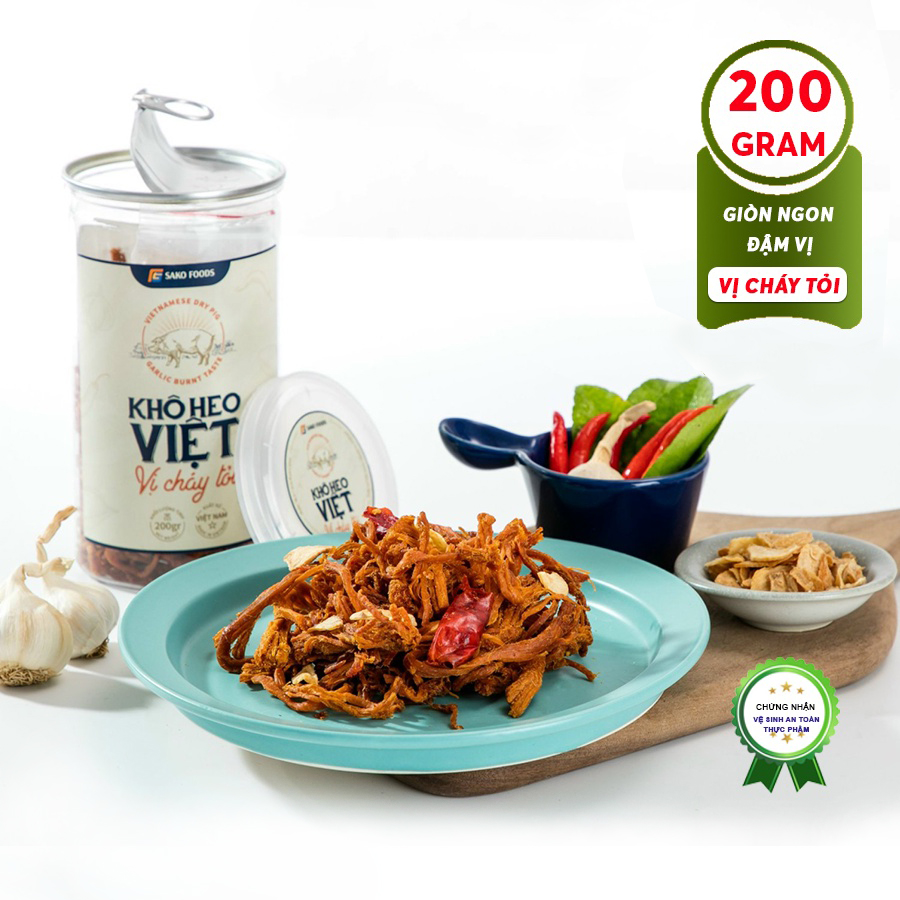 Khô Heo Cháy Tỏi Cao Cấp Sako Foods, Hộp 200g An Toàn, Chất Lượng, Khô Heo Giòn Ngon Đậm Vị, Ăn Vặt Ngon Mê Ly – Hàng Chính Hãng