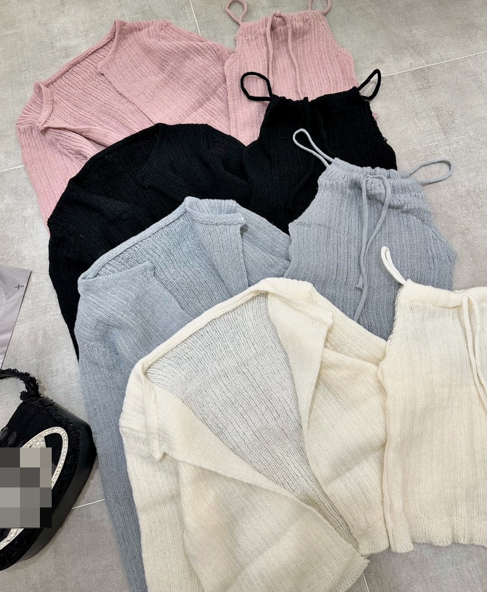 SET ÁO LEN CROPTOP DÂY CỔ YẾM TRƠN PASTEL + ÁO KHOÁC CARDIGAN LỬNG TAY DÀI DẠO PHỐ ĐI CHƠI ĐI BIỂN ĐI TIỆC