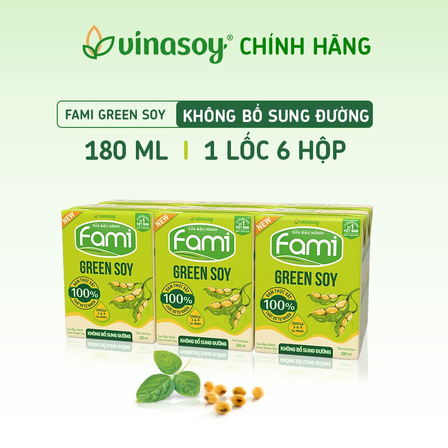 Thùng sữa đậu nành Fami Green soy không bổ sung đường (36 hộp x 180ml)