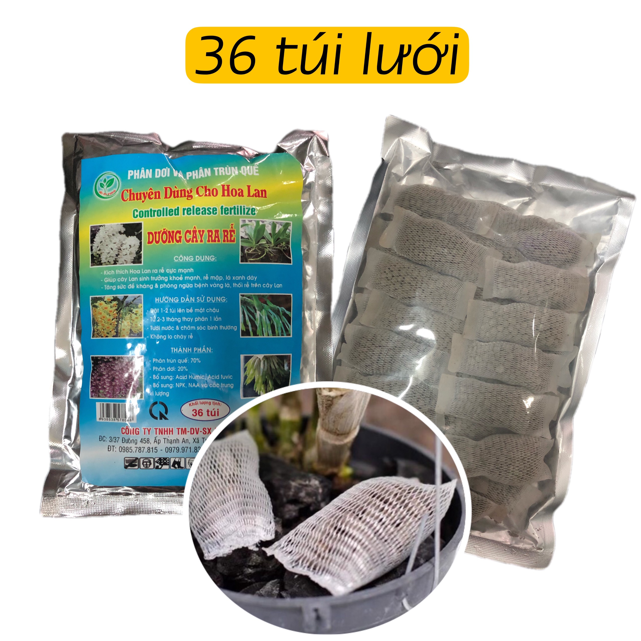 Phân bón hỗn hợp (phân dơi và trùng quế) gồ 36 túi lưới (bịch 500gr)