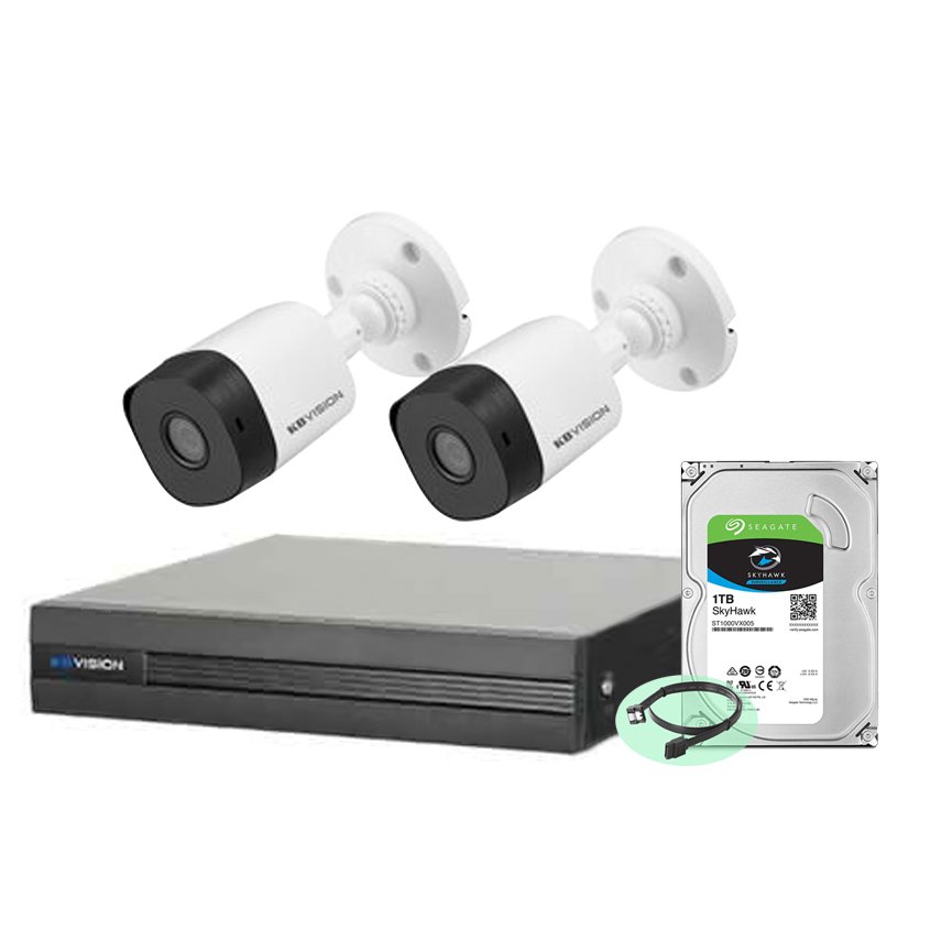 Bộ Camera KBvision - 2 Camera, đầu ghi 4CH và ổ cứng 1TB - Hàng chính hãng/Nhập khẩu