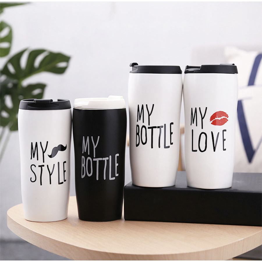 Ly cốc sứ My bottle my love my style kèm nắp nhựa 450ml - 1 cốc - Ngẫu nhiên