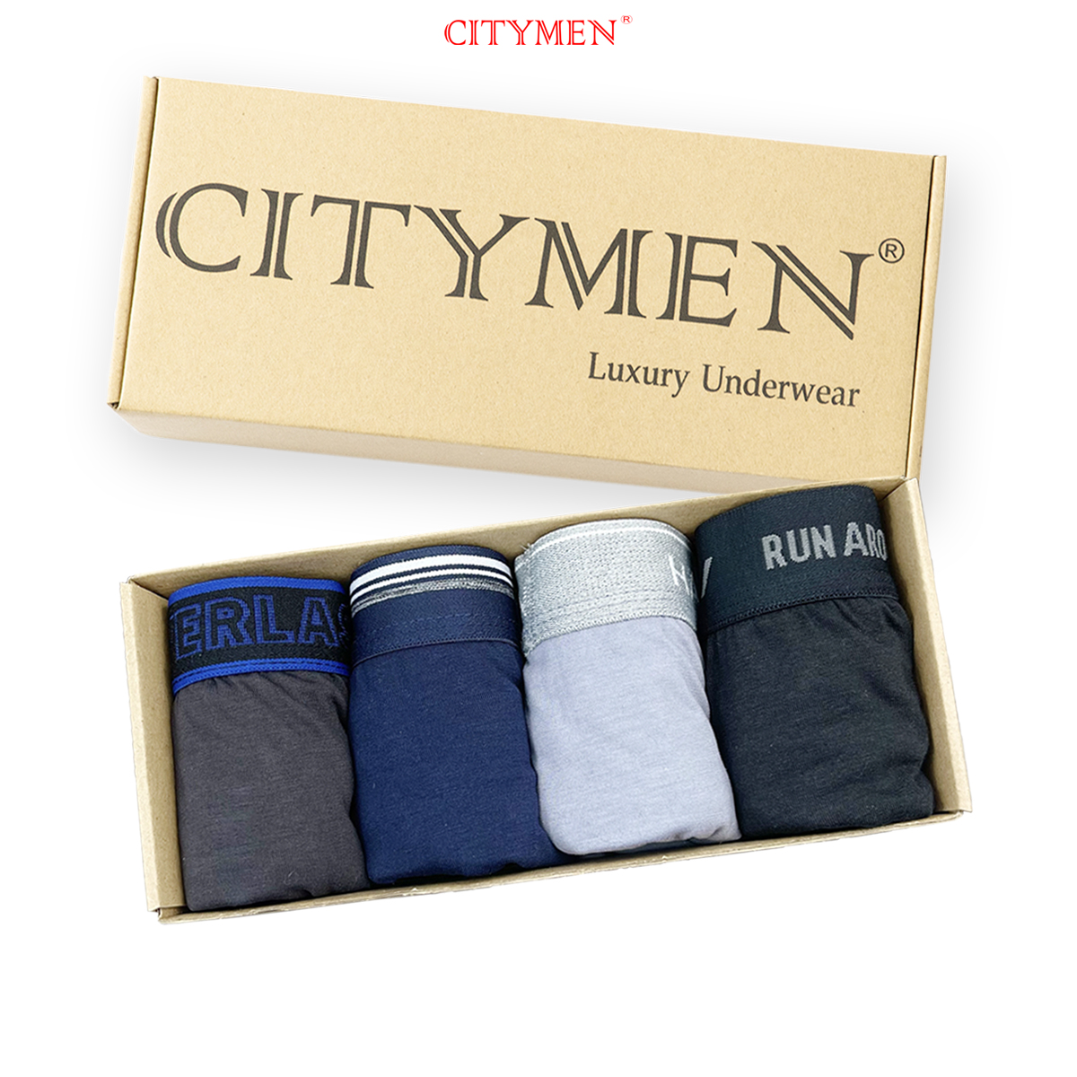 Hộp 4 Quần Lót Nam boxer vải cotton hiệu CITYMEN nhiều lưng 4 chiều cao cấp, đồ lót - LMTK-MULTIBC