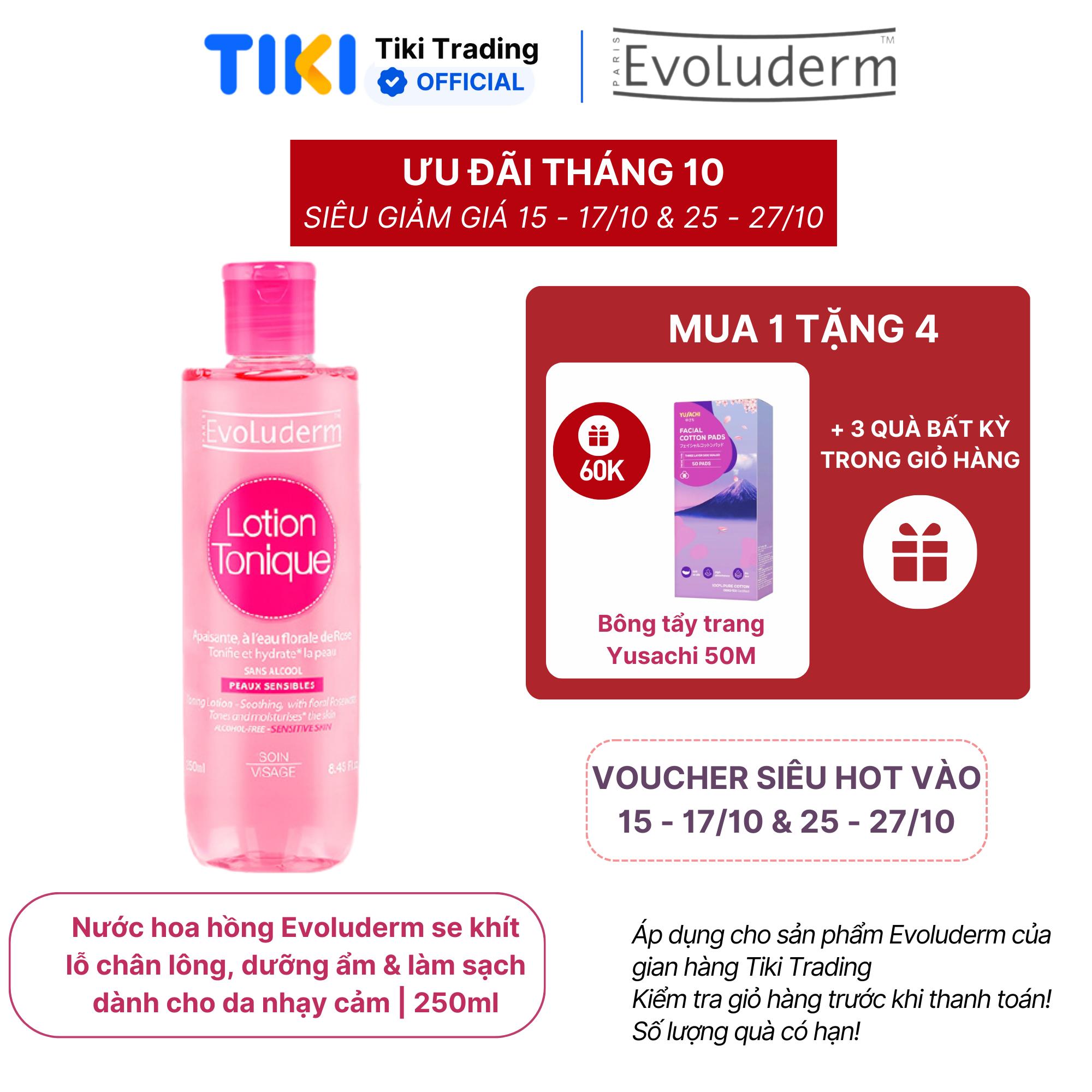Nước hoa hồng Evoluderm se khít lỗ chân lông, dưỡng ẩm &amp; làm sạch 250ml