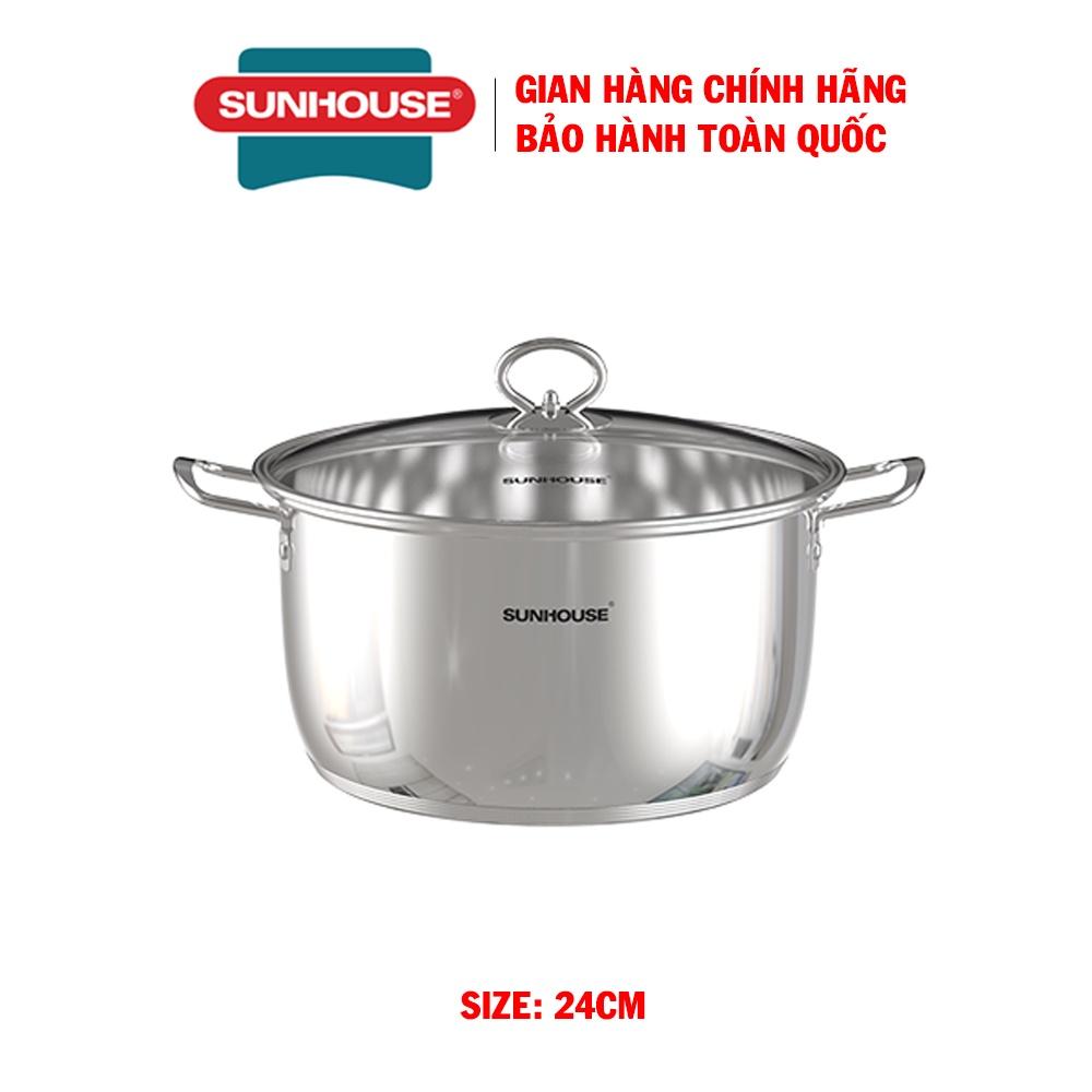 Nồi Inox 5 Đáy Sunhouse Shg788, Chất Liệu Inox Cao Cấp Không Bị Oxy Hóa, Đáy 5 Lớp Tỏa Nhiệt Đều, Giữ Nhiệt Tốt - Shg788 - 24Cm