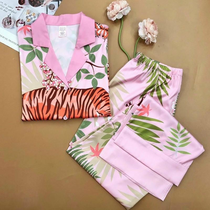 PIJAMA HOẠ TIẾT CANH DƠI TAY LỠ HỔ HỒNG CAO CẤP