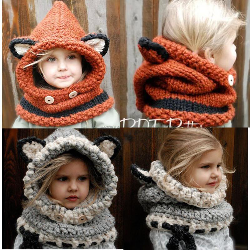 Mùa đông Khủng Long Mũ cho Bé Chập Chững Biết Đi Trẻ Em Fox Len Mũ Mũ Vải Mũ Trùm Khăn Mũ Trai Cô Gái Đáng Yêu Động Vật Phim Hoạt Hình mũ 1-7 t