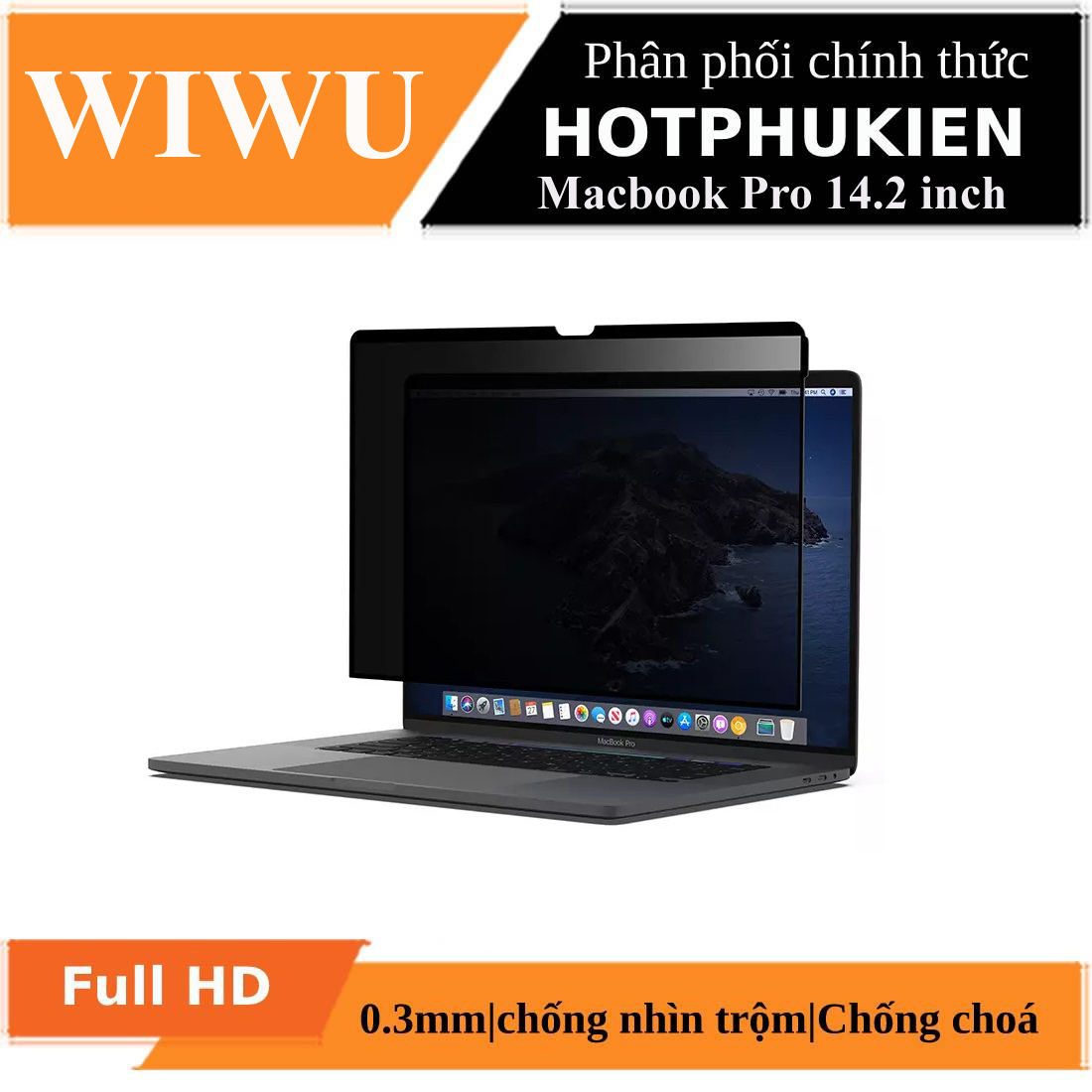 Miếng dán chống nhìn trộm film từ tính cho Macbook Pro 14 inch hiệu WIWU Magnetic Screen Protector Privacy mỏng 0.3mm, full 3D, chống lóa - hàng nhập khẩu