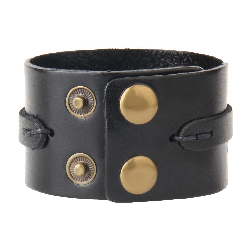 Punk Rock Black Wide Leather Bangle Cuff Bracelet Women