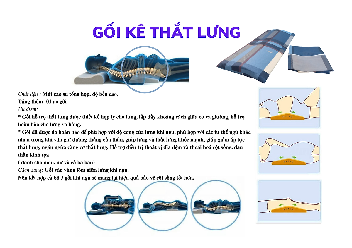 Gối kê thắt lưng , gác chân hỗ trợ giấc ngủ, hỗ trợ người đau lưng, mẹ bầu dùng được
