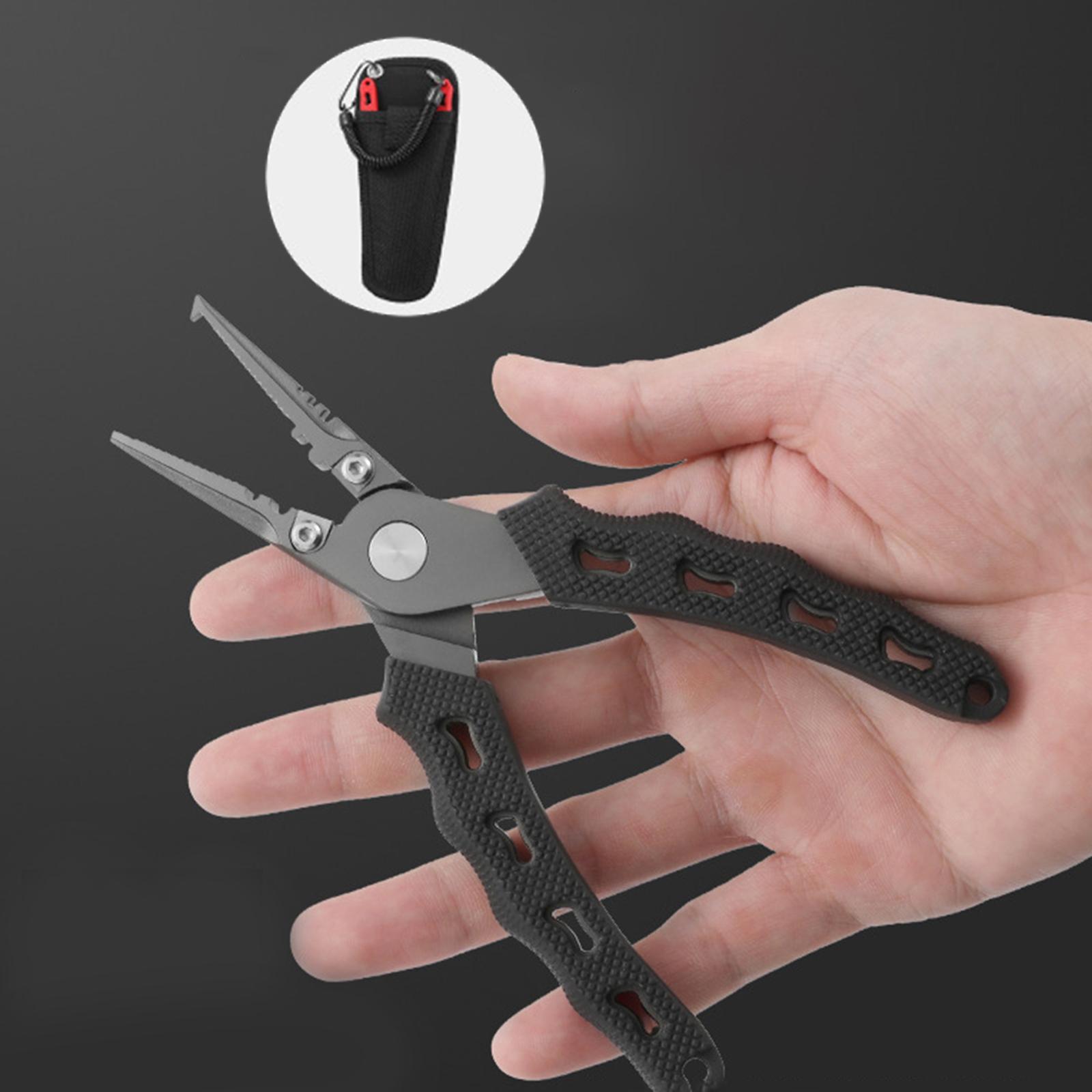 Fishing Pliers Saltwater with Sheath and Lanyard, Braid Cutters Split Ring Pliers Hook Remover Line Cutting Stainless Steel, Durable and Lightweight
