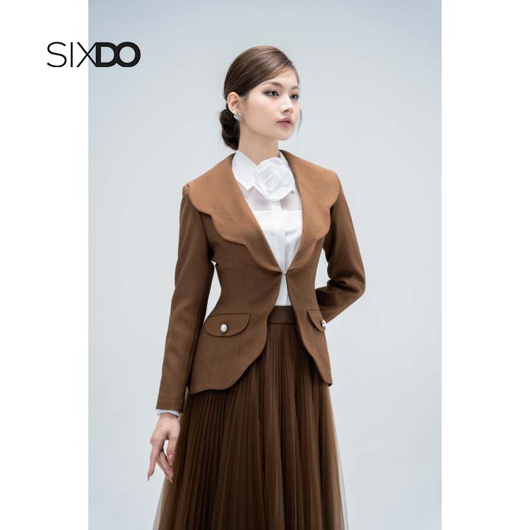 Áo vest nữ woven SIXDO viền sò sang trọng