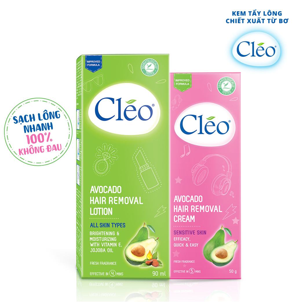 Combo tẩy lông nách Cléo cho da nhạy cảm 100% không đau 50g và tẩy lông chân tay Cléo an toàn chỉ từ 4 phút 90ml