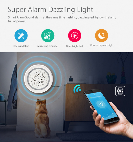 Chuông báo động kiêm cảm biến nhiệt độ, độ ẩm Wifi/ Zigbee Tuya 3 in 1