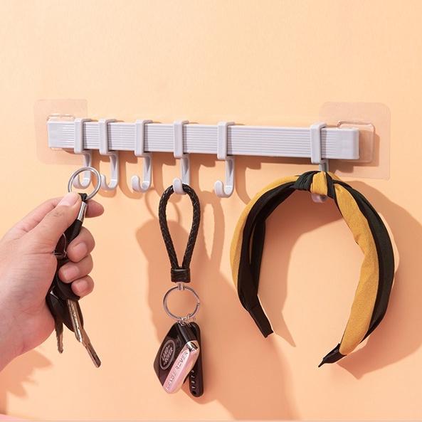 Thanh Móc Treo Quần Áo 6 Móc Dán Tường Nhà Tắm Bếp Tủ Quần Áo Không Cần Khoan Tường H233