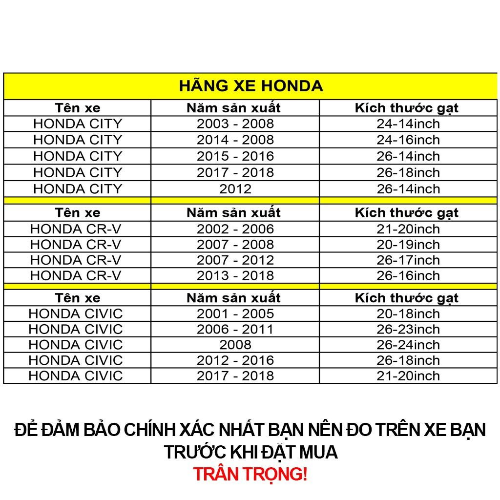 Gạt mưa khung mềm xe Honda Brio,Jazz,City,CR-V,HR-V,Civic, Accord thanh chổi cần gạt mưa silicon mềm không xương