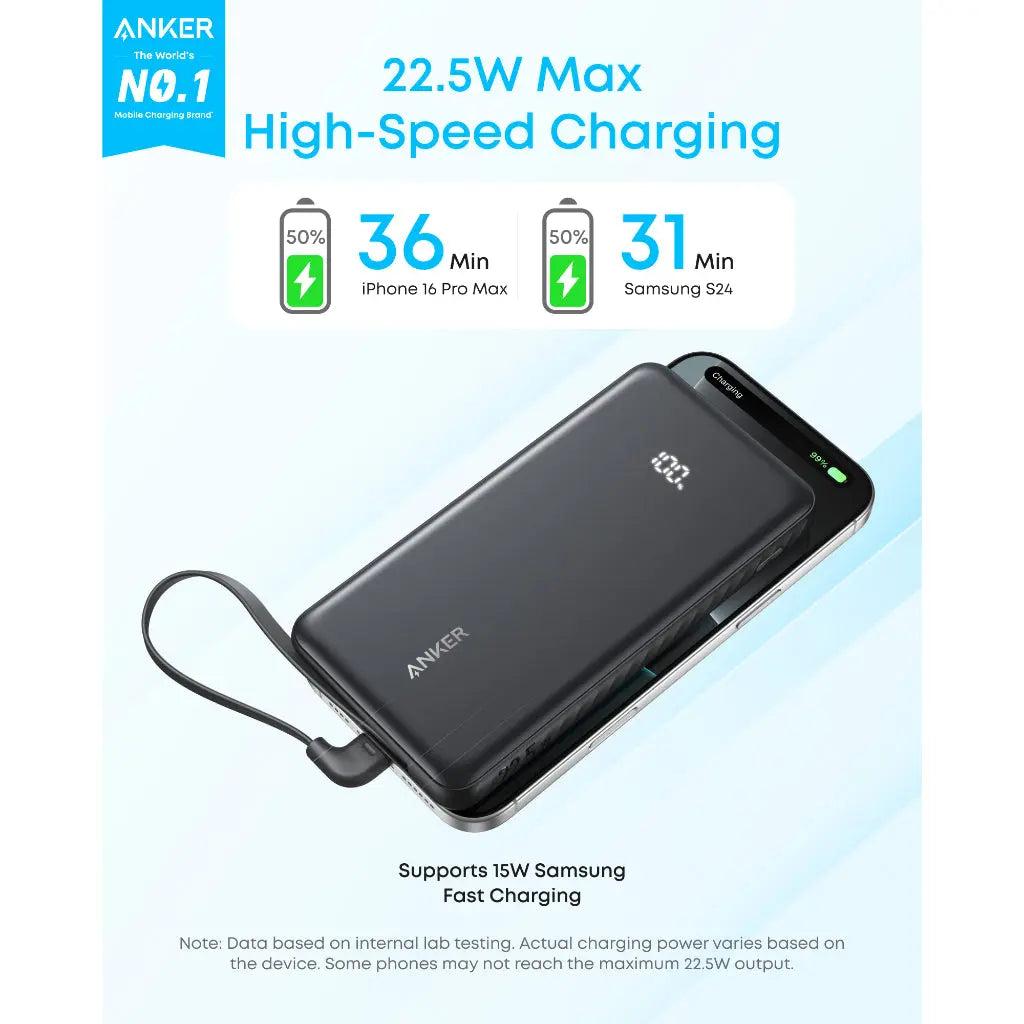 Sạc dự phòng Anker Zolo 1C1A 22.5W 10000mah (Built-In USB-C Cable) Đen (Black) A110D - Hàng Chính Hãng