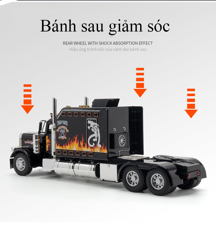 Đồ chơi mô hình xe đầu kéo kiểu Mỹ Heavy Truck bằng hợp kim có nhạc và đèn LED chạy xung quanh tỷ lệ 1:24