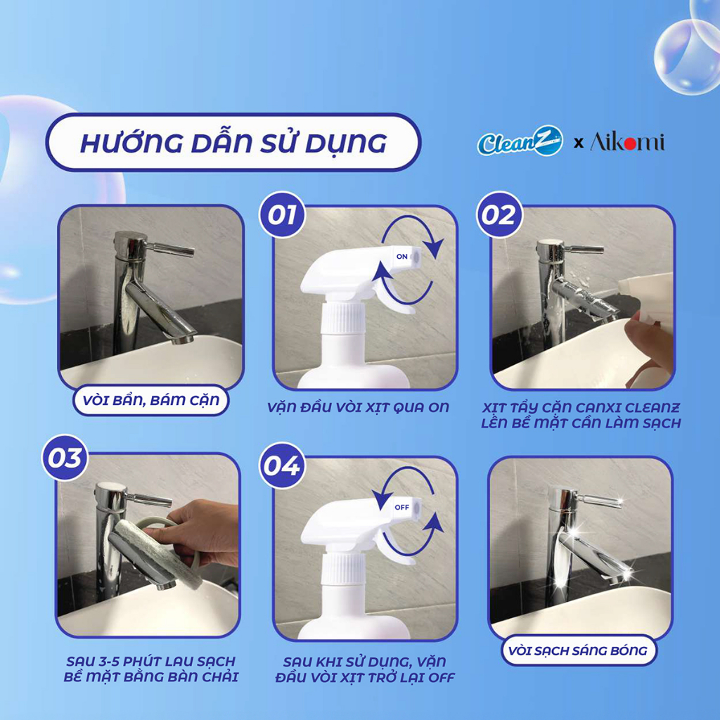 Chai Xịt Tẩy Cặn Canxi CleanZ Chống Ăn Mòn Inox Vệ Sinh Vòi Rửa, Vòi Sen, Vách Kính