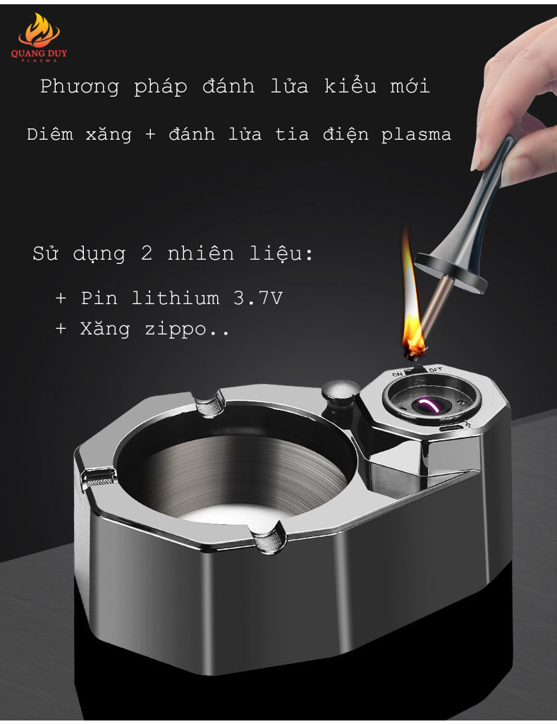 Gạt tàn thuốc la honest kiêm hộp quẹt diêm xăng tích hợp bật lửa điện plasma 2 tia sạc pin độc đáo