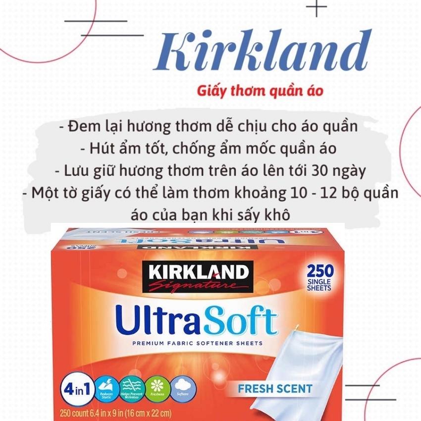 Giấy Thơm Quần Áo Kirkland Ultra Soft Hàng Mỹ Hộp 250 tờ - Giúp Mềm Vải và Khử Mùi Ẩm Mốc Famacoco