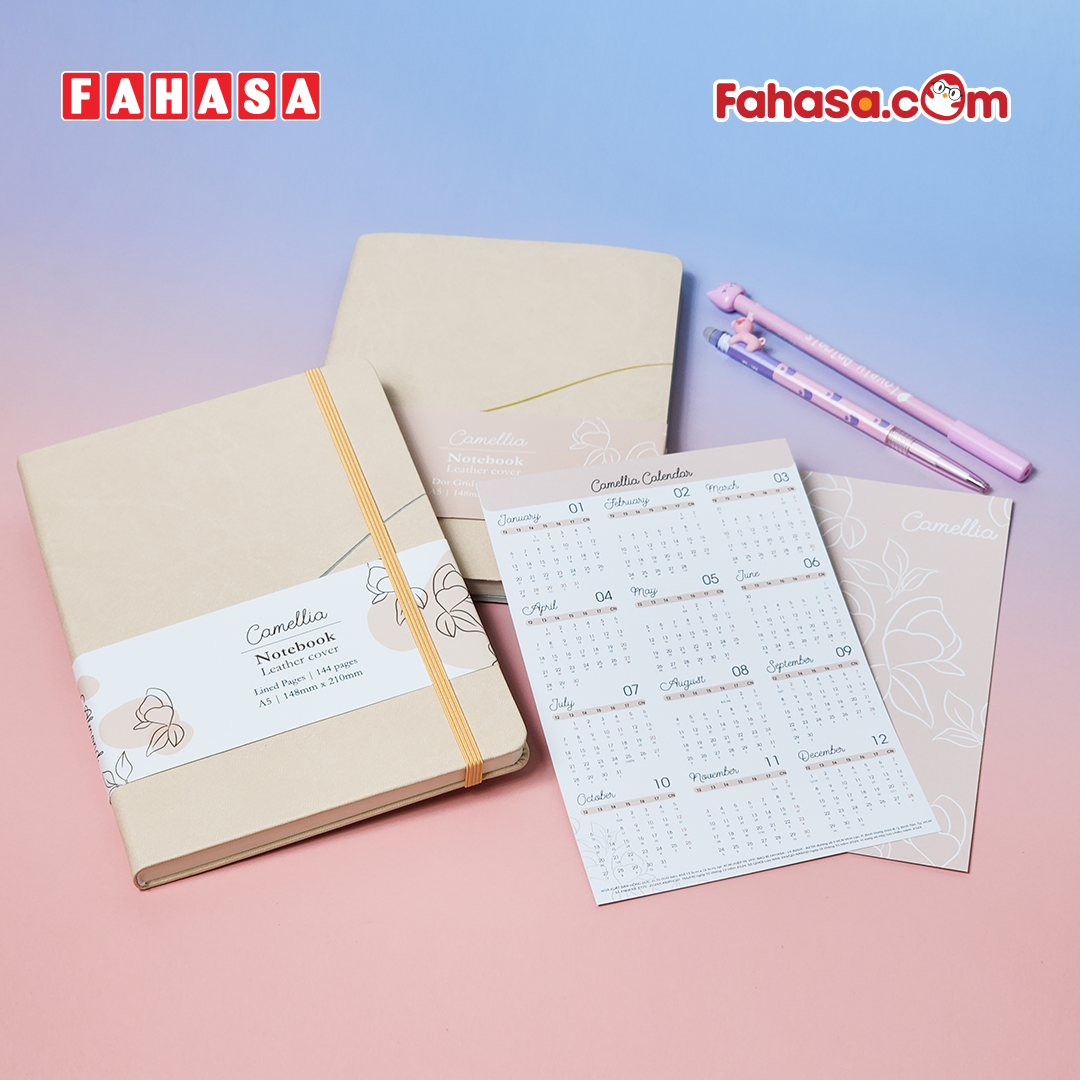Sổ Da Bìa Cứng Camellia A6 - Kẻ Ngang - 120 Trang 100gsm - The Sun - Almond