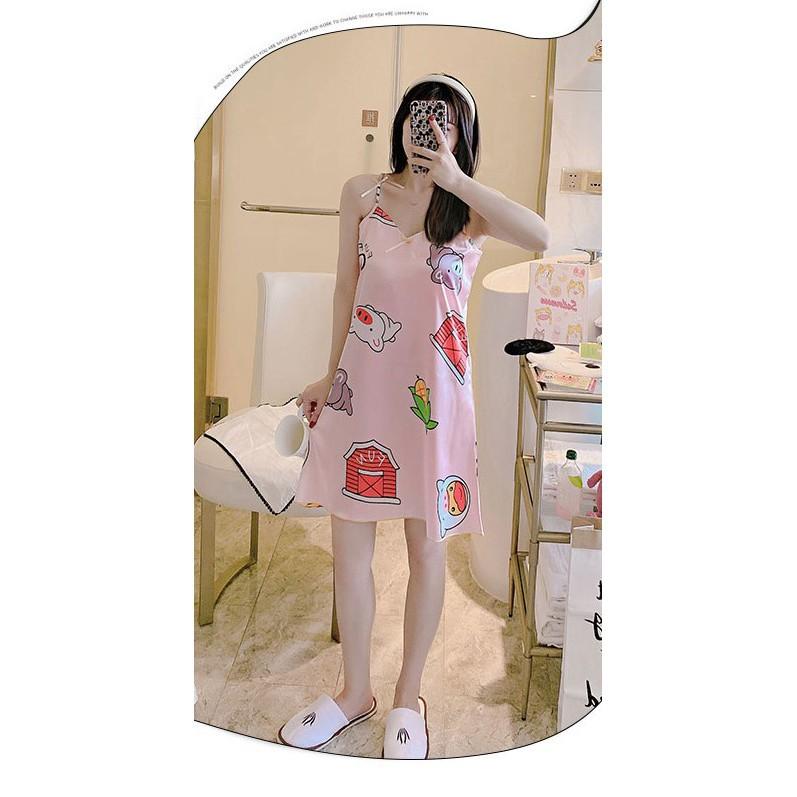 Đầm Ngủ/ Váy Ngủ 2 Dây Phiên Bản Hàn Quốc Dễ Thương Dành Cho Nữ Mùa Hè