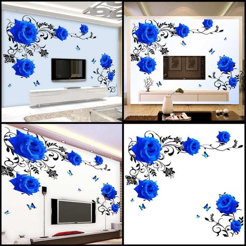 Decal dán tường Hoa Hồng xanh 3D