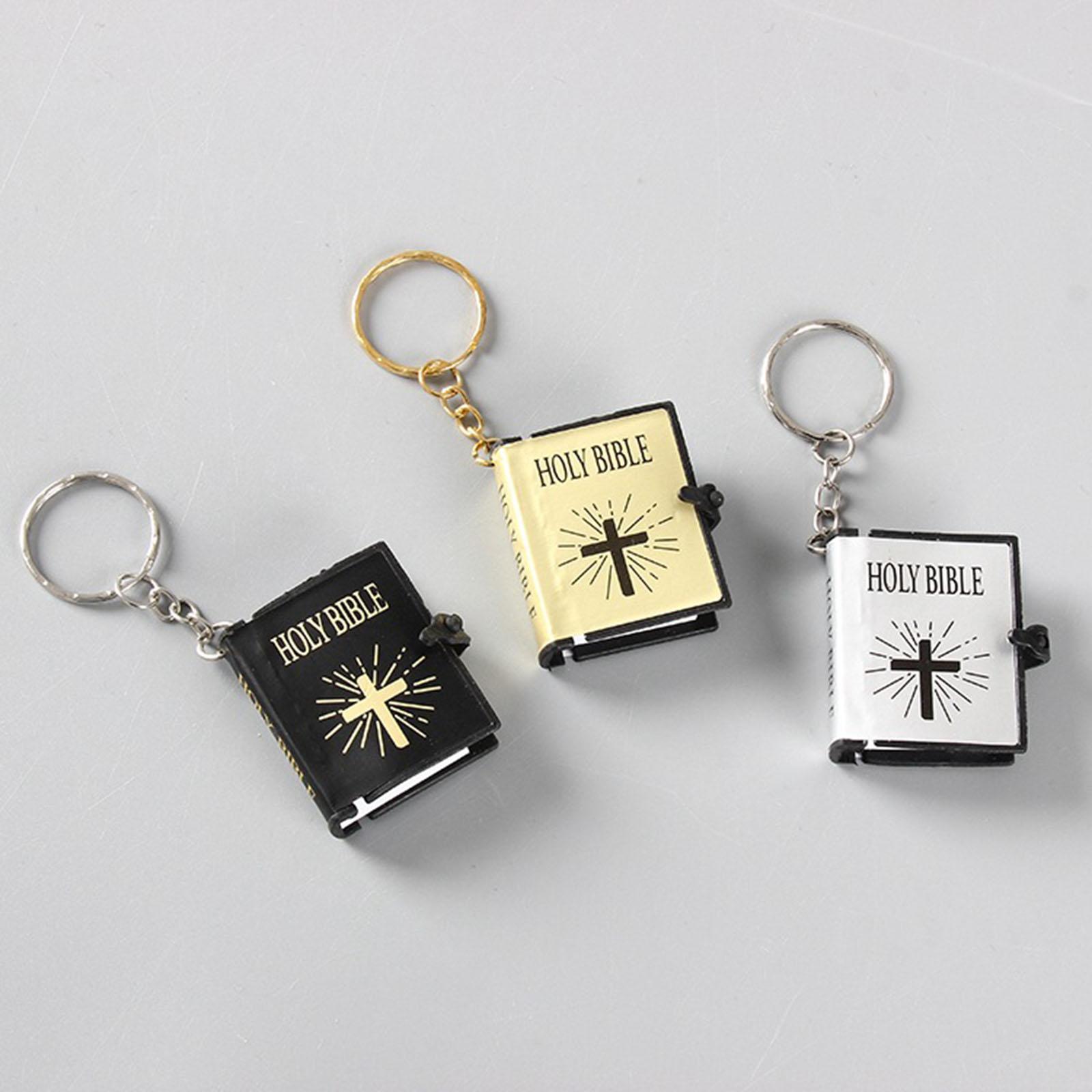 Vintage Miniature Religious Decor Pendant Christian Bible Book Keychain Bookbag Purse Pendant Charm Car Key Holder