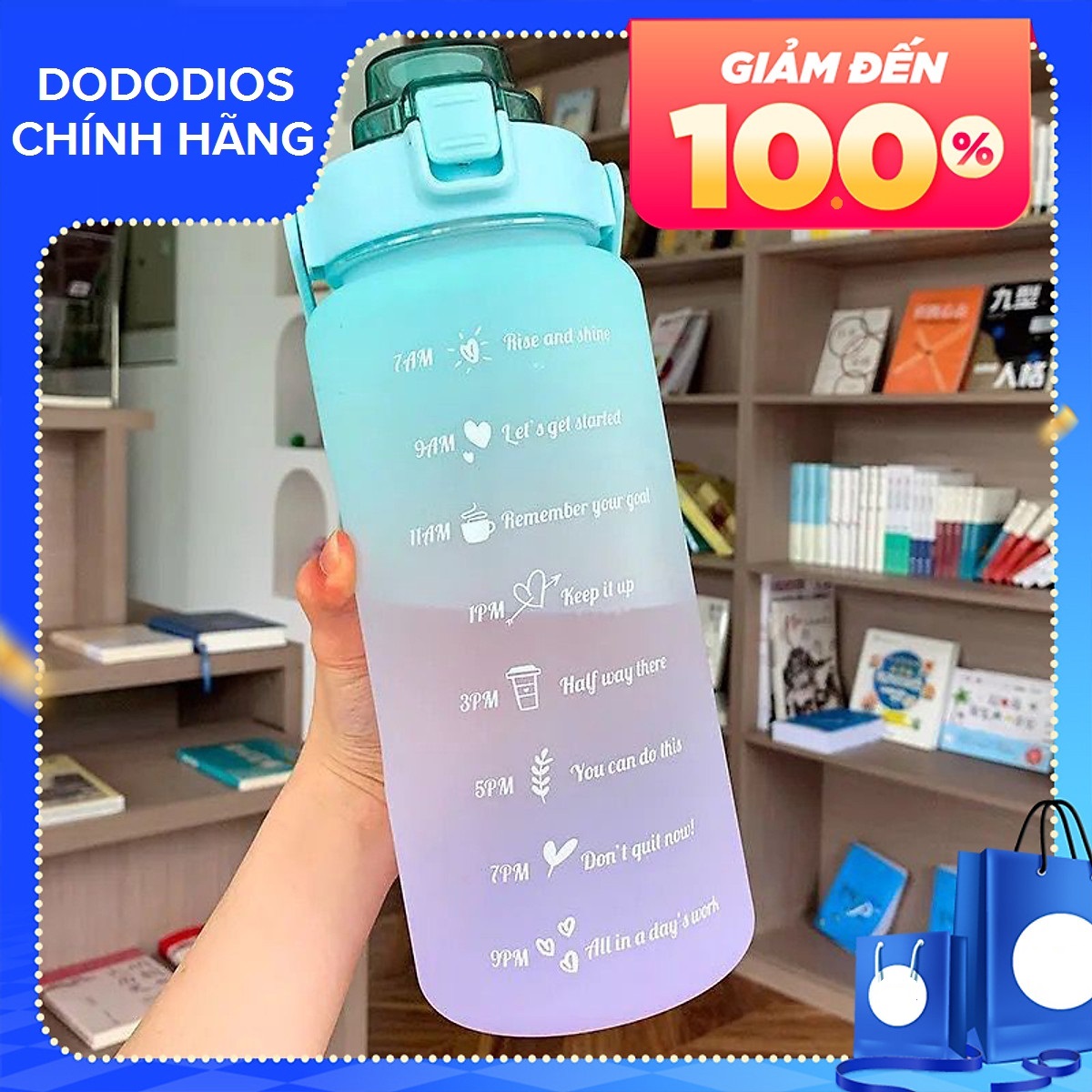 [LOẠI CAO CẤP] Bình đựng nước cho người lười uống nước, có vạch chia báo nhắc giờ uống nước - Sản phẩm chính hãng dododios