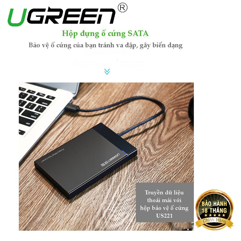 Ugreen 30847 50CM màu Đen Hộp đựng ổ cứng 2.5 chuẩn SATA US221 - Hàng chính hãng