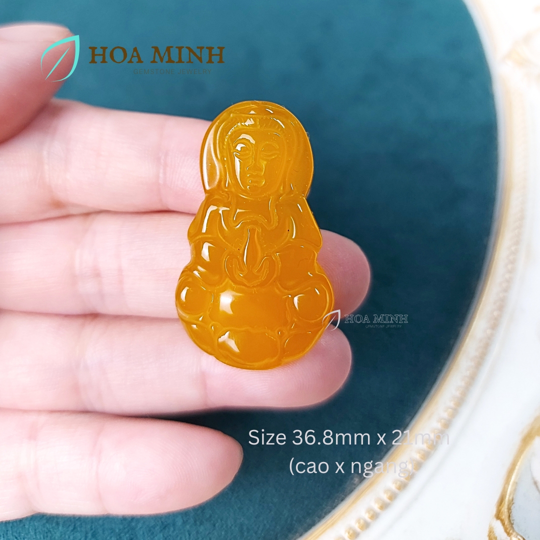 Mặt dây chuyền đá Mã Não A Phật Bà Quan Âm size 36.8x21mm phong thái từ bi, điềm nhiên may mắn