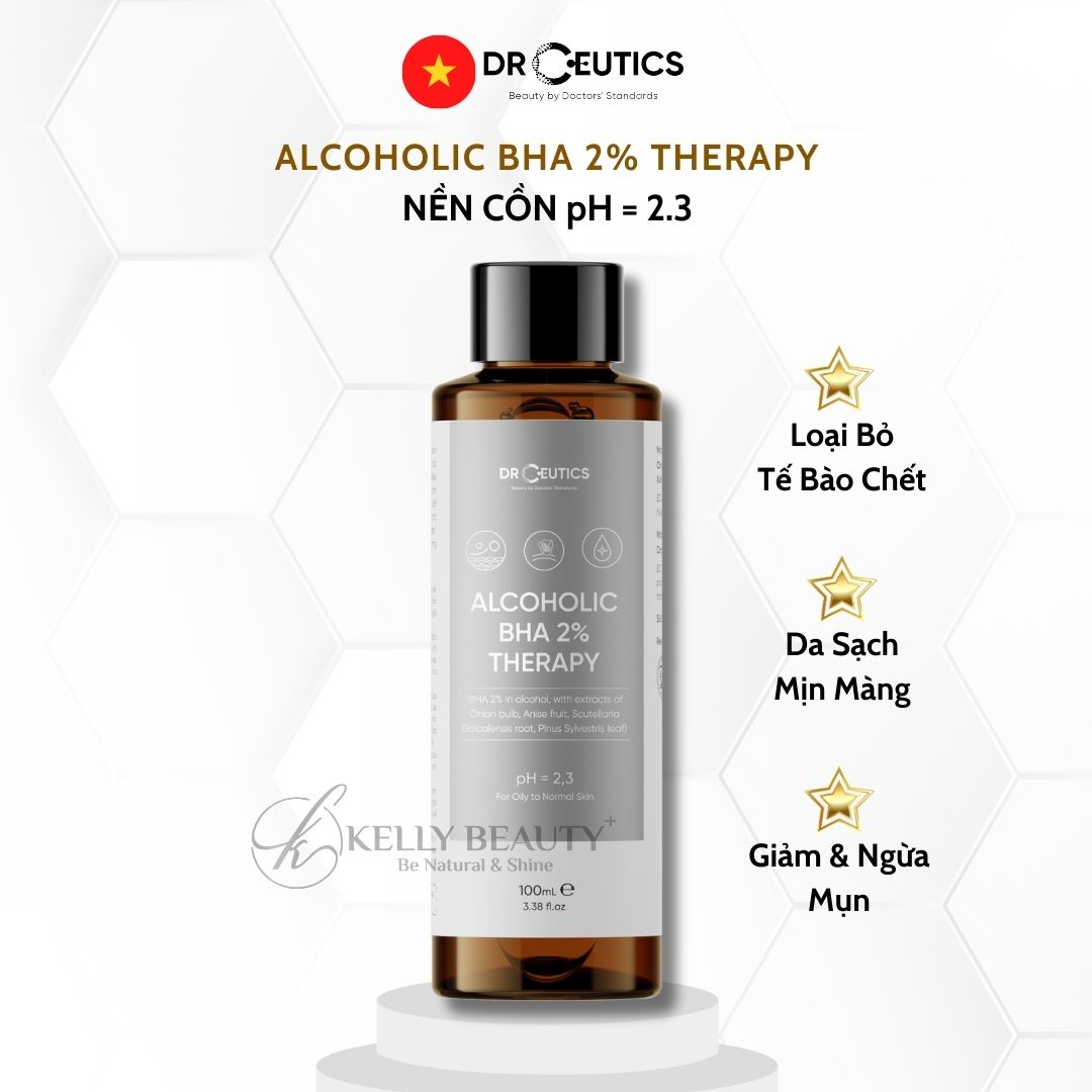 DrCeutics ALCOHOLIC BHA 2% Therapy NỀN CỒN- Giảm Mụn, Loại Bỏ Da Chết, Dầu Thừa; Se Lỗ Chân Lông | Kelly Beauty