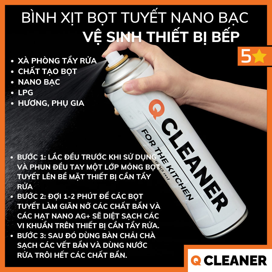 Bình xịt bọt tuyết vệ sinh bếp 600ML Q Cleaner