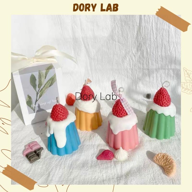 Nến Thơm Bánh Pudding Dâu Tây Màu Pastel Handmade Không Khói, Phụ Kiện Decor, Quà Tặng - Dory Lab