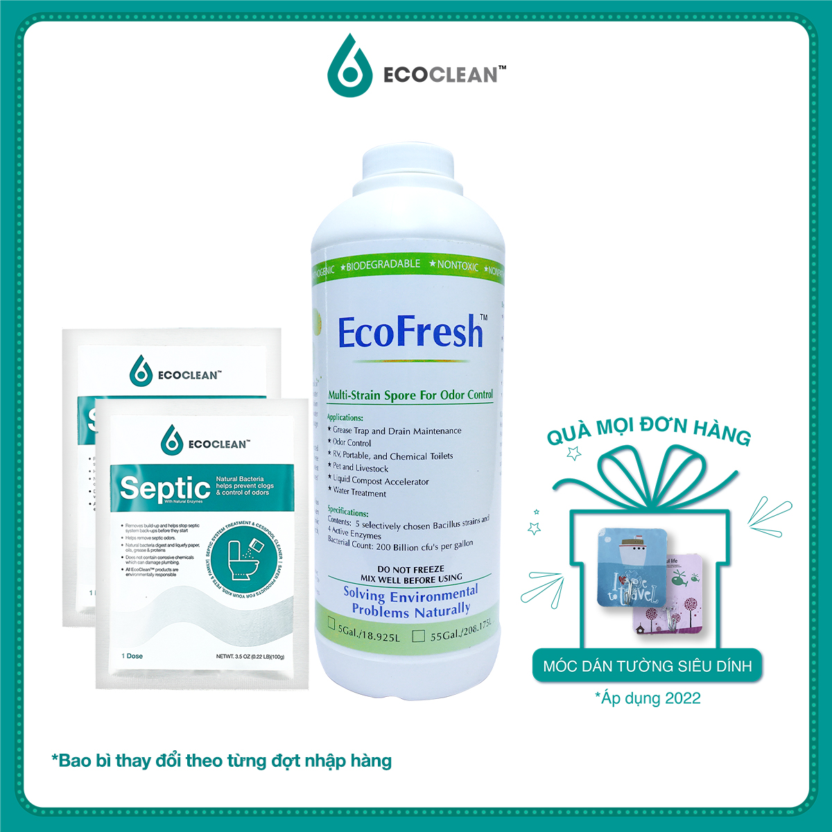 Combo Vi Sinh Khử Mùi EcoFresh, EcoClean Septic - Xử Lý Mùi Hôi Hiệu Quả