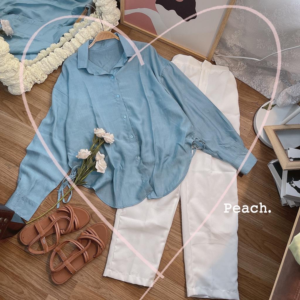 Áo sơ mi đủi form rộng vạt bầu cột dây , áo basic xuống phố cho chị em năng động