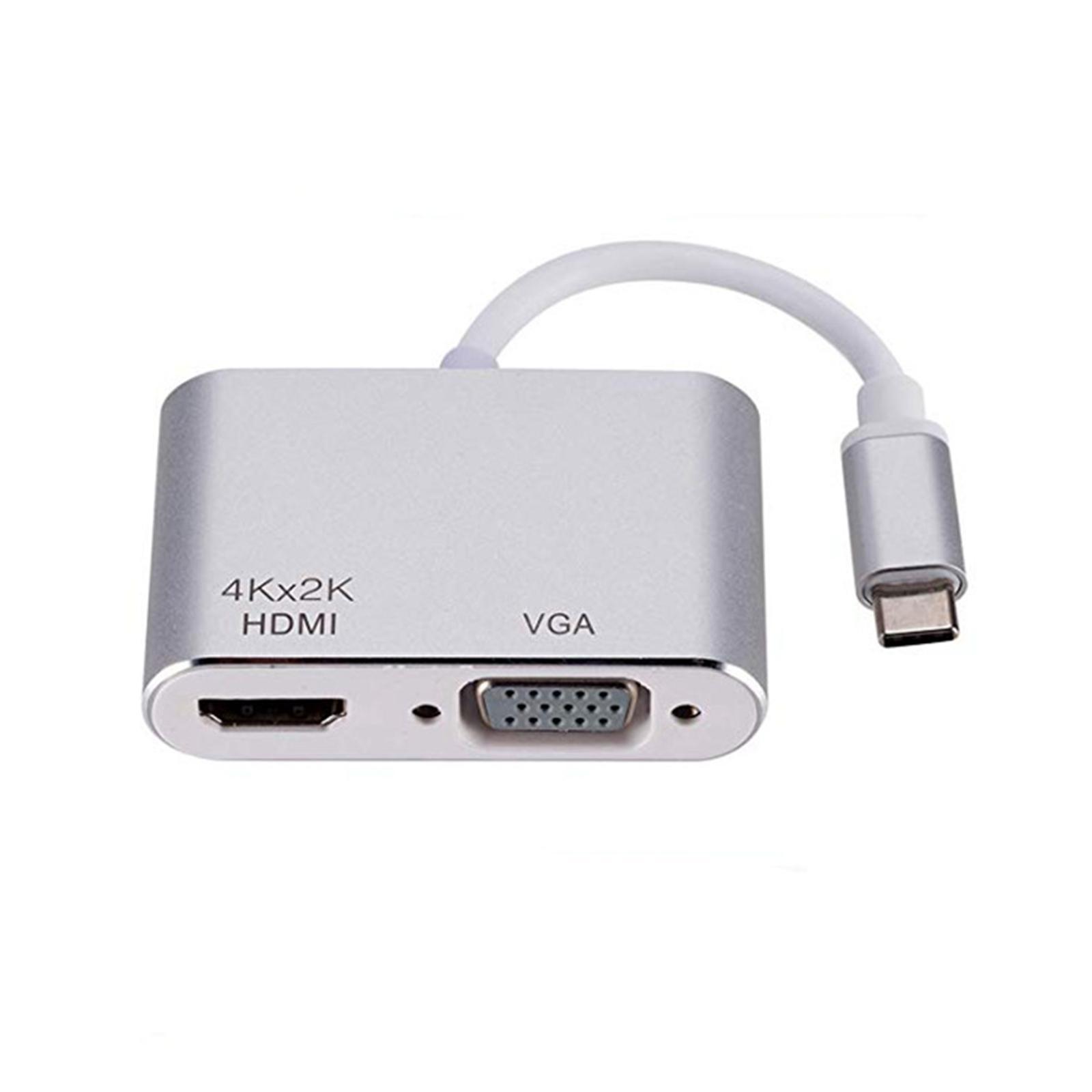 USB C to HDMI &amp; VGA Adapter, Plug and Play Type C to HDMI 4K VGA 1080P Converter for Phone PC