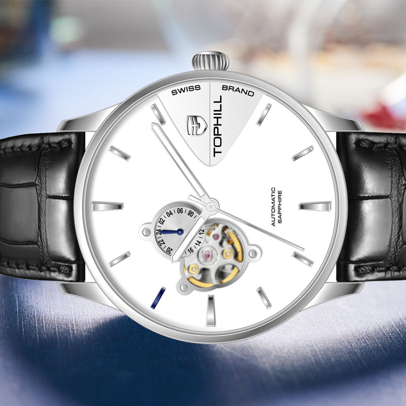 ĐỒNG HỒ TOPHILL TW083G.PB1258 Dây da và vỏ thép 316L, máy automatic, kính sapphire