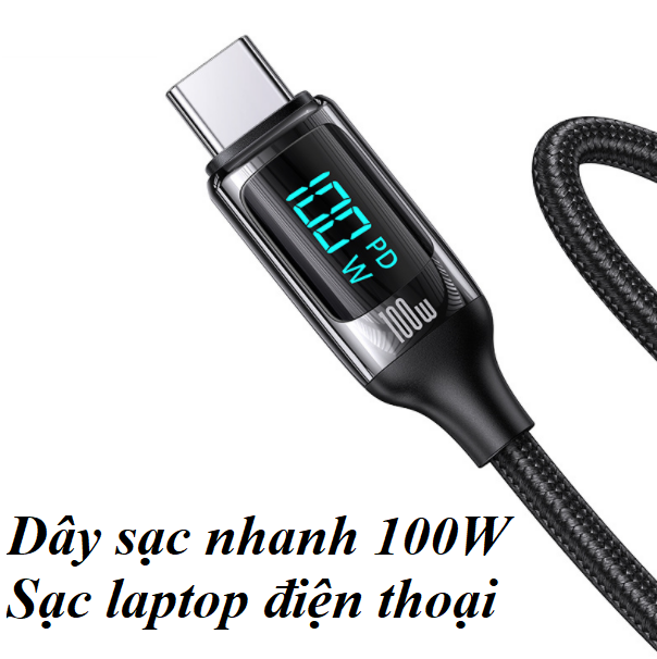 Cáp sạc nhanh C to C 100W hiển thị công suất sạc