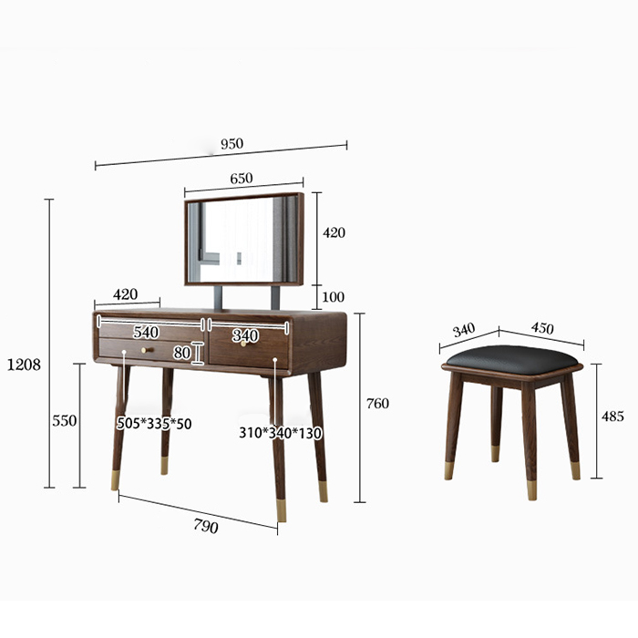 Bộ Bàn Ghế Trang Đểm Gỗ Tự Nhiên Cao Cấp, Bộ Bàn Phấn Kèm Gương Chữ Nhật, Bàn Trang Điểm Có Ngăn Kéo Để Đồ Tiện Dụng