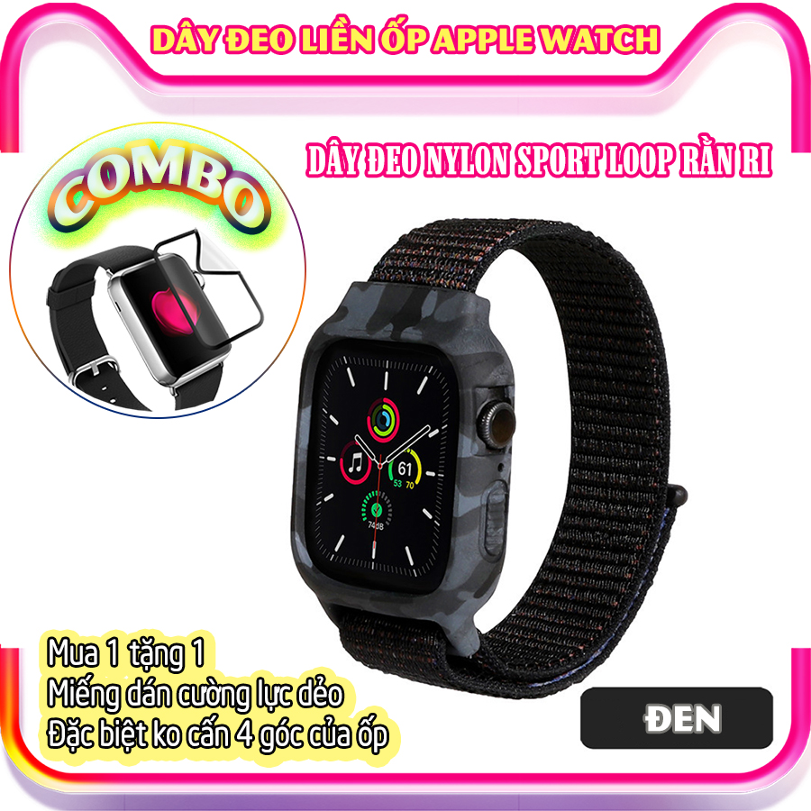 Dây Đeo liền ốp dành cho Apple Watch 7/6/5/4/3/2/1 size 38/40/41/42/44/45mm Sport Loop Nylon rằn ri - nhiều màu (tặng cường lực dẻo theo size)