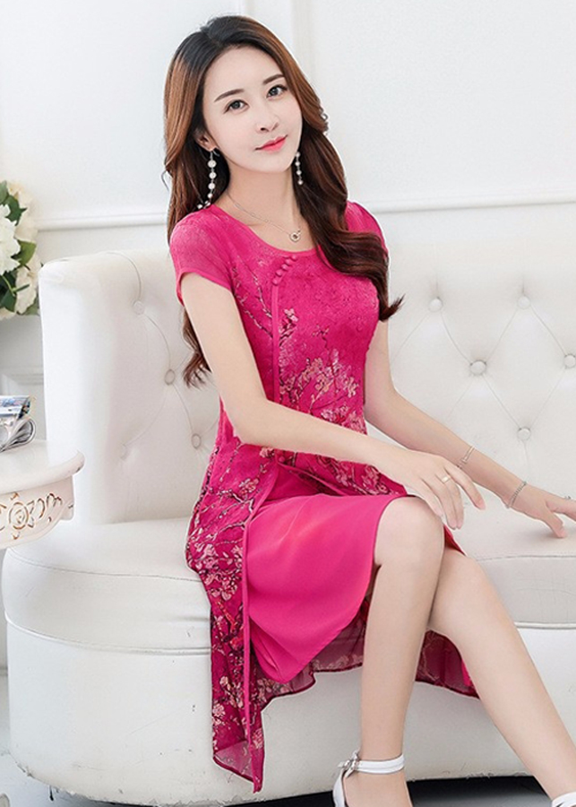Đầm Nữ Voan Lụa Họa Tiết DS0943 - Hồng (Size