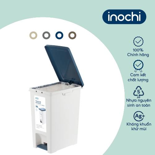 Thùng rác đạp chữ nhật Inochi - Hiro 30L (kèm ruột) Màu sắc: Thân Trắng kem + Nắp Ghi/ Xanh/ Nâu/ Be