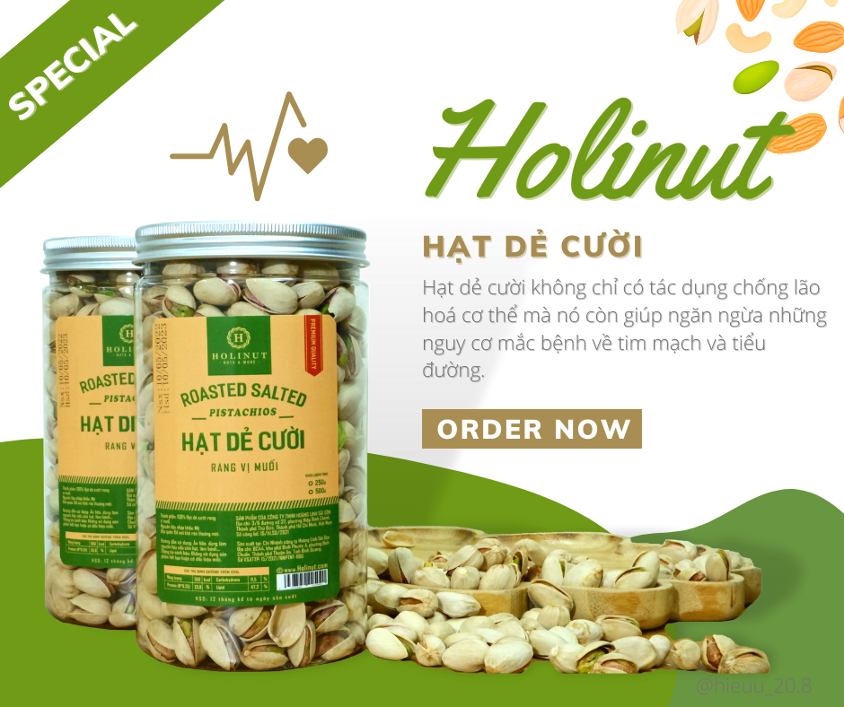 Hạt dẻ cười rang muối, Không Tẩy Trắng, Bùi giòn, Thơm ngon - nhập khẩu Mỹ chính ngạch Thương Hiệu Holinut/ 500gram