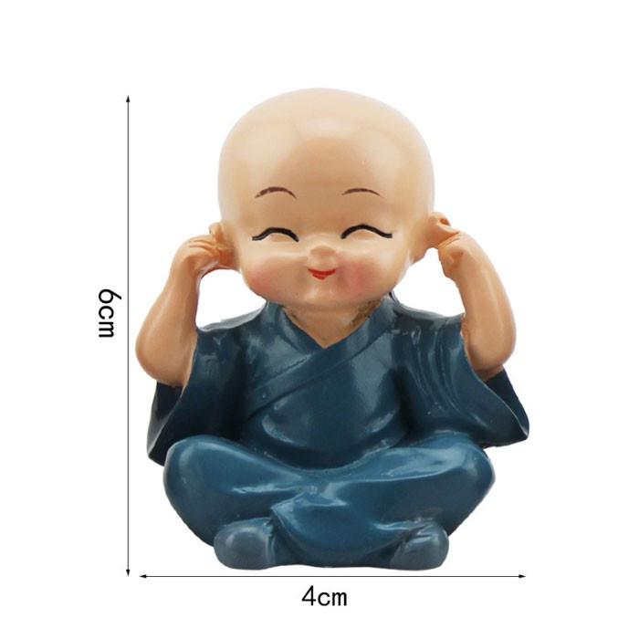 Bộ Tượng Chú Tiểu Hòa Thượng Tứ Không - Phật Phong Thủy Mini 4 Tư Thế, Trang Trí Xe Hơi, Để Bàn Làm Việc