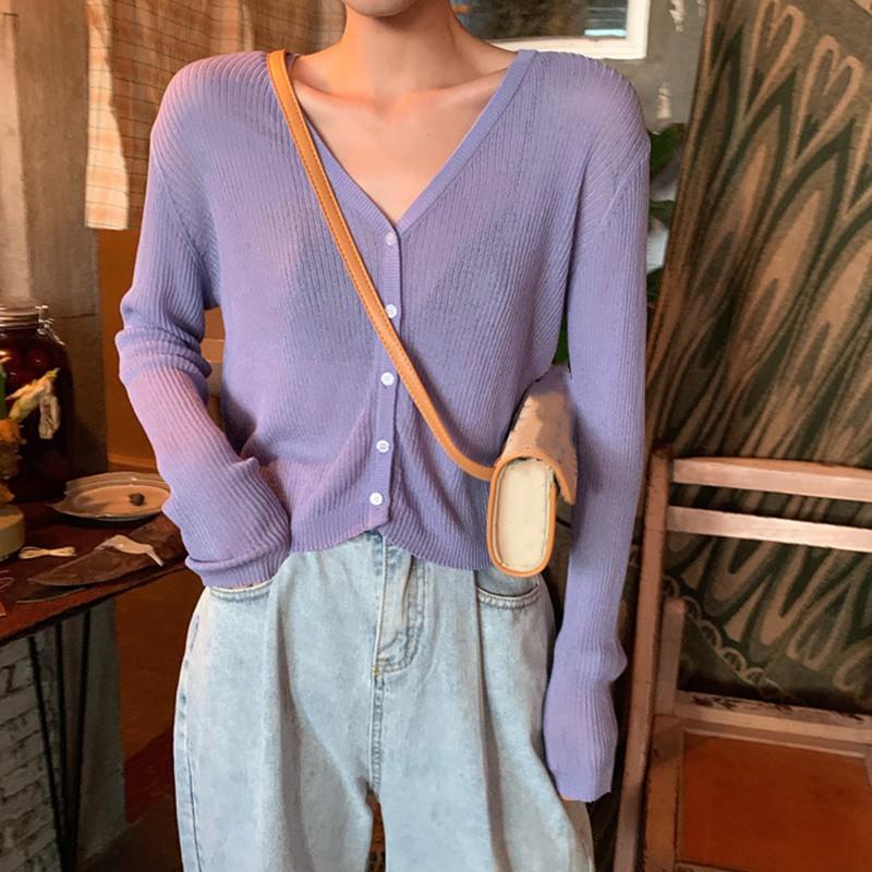 Áo Khoác Cardigan Dệt Kim Mỏng Tay Dài Cổ Chữ V Thiết Kế Đơn Giản Cho Nữ