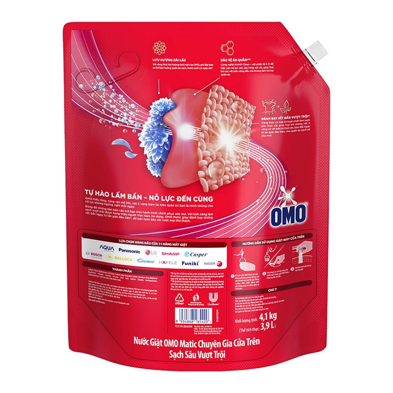 TúI Nước Giặt Omo Matic Cho Máy Giặt Cửa Trên Xoáy Bay Vết Bẩn Sạch Bẩn Khử Mùi Toàn Diện 4.1Kg
