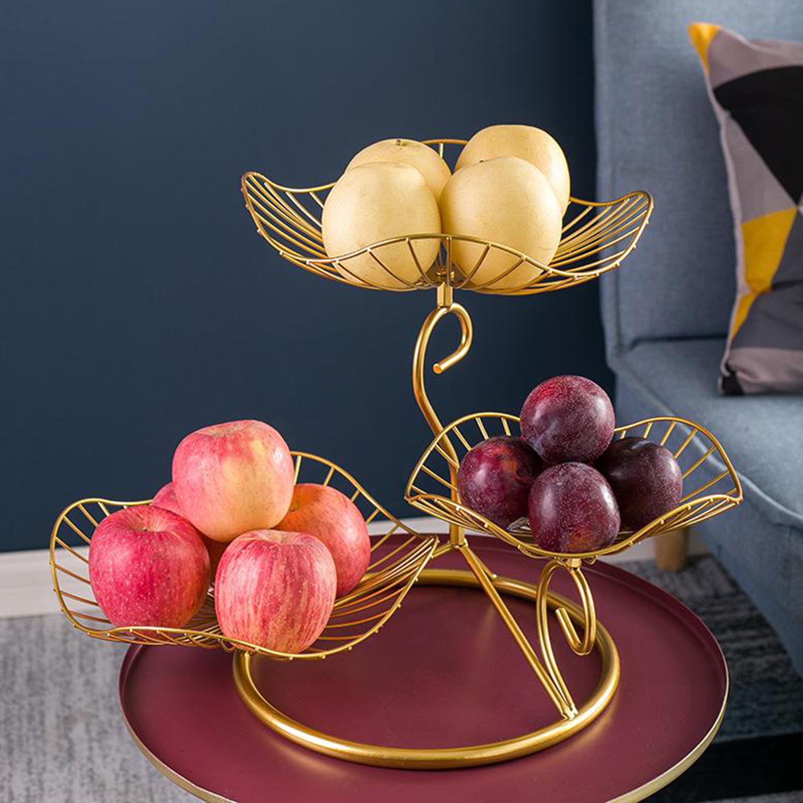 Lotus Leaf Fruit Bowl Display Basket Iron Wire Fruit Holder Dish 3 Tier Style 1