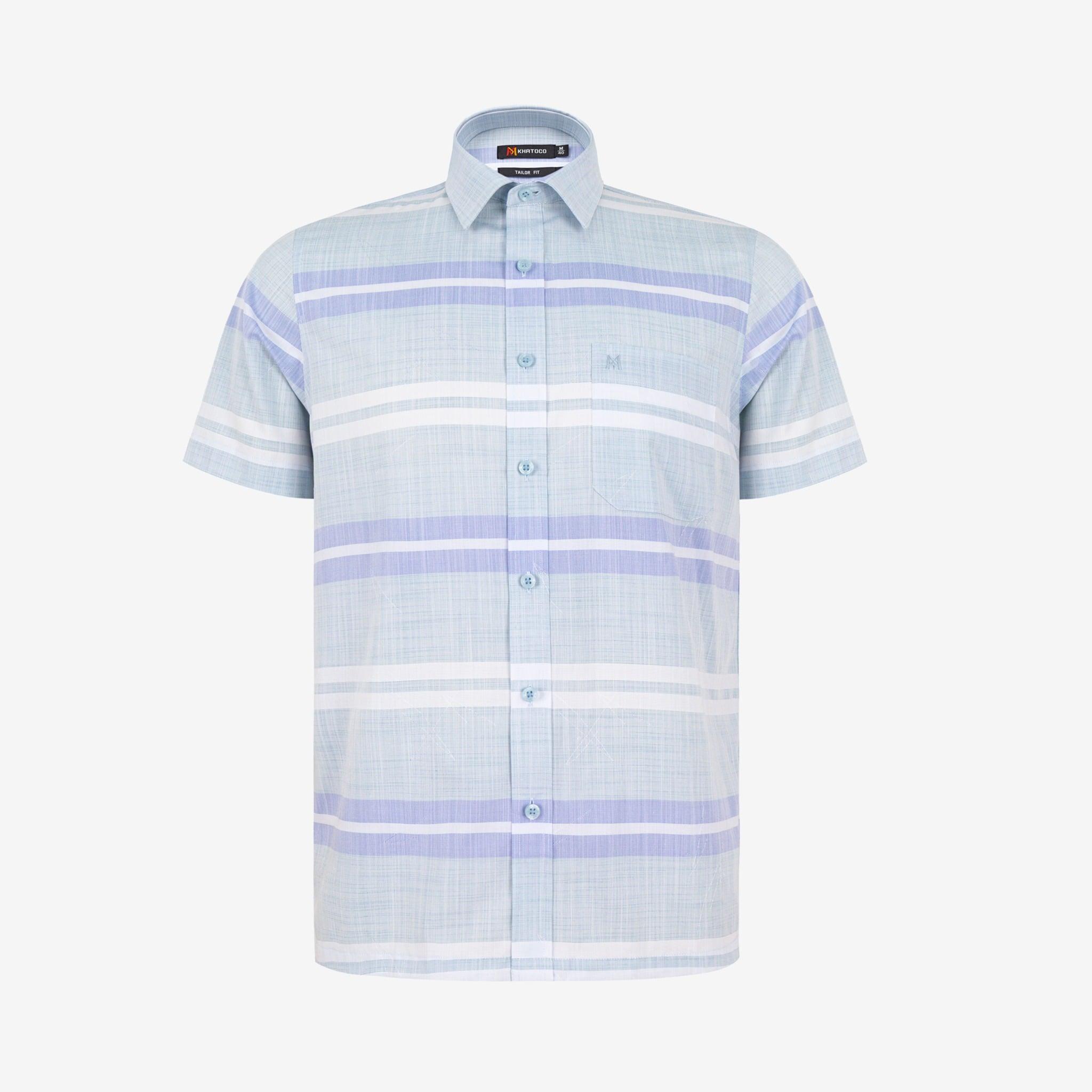 Áo sơ mi nam KHATOCO Tailor Fit ngắn tay A1MN568T2-CNSC818-2709-N